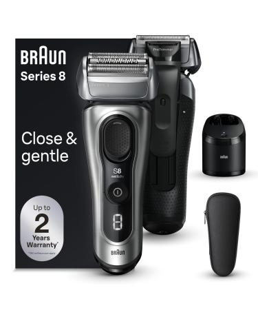Braun Series 8 8567cc Electric Razor for Men 4+1 Shaving Elements & Precision Long Hair Trimmer 5in1 SmartCare Center Close & Gentle Even on Dense Beards Wet & Dry Electric Razor 60min Runtime Silver 6 Piece Set