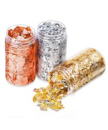 Gold Foil Flakes for Resin, Paxcoo Imitation Gold Foil Flakes Metallic Leaf for Nails, Painting, Crafts, Slime and Resin Jewelry Making (Gold, Silver, Copper Colors) 9 Grams
