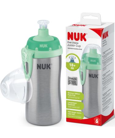 Nuk junior cup children drinking bottle |High quality stainless steel |Durable and hygienic |215 ml |18+ months |Clip and protective cap |BPA free |Turquoise anti-colic