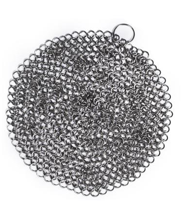 Mythrojan Chainmail Stainless Steel Scrubber: Ideal for Cleaning Cast Iron Skillet, Wok, Cooking Pot, Griddle or Cast Iron Cauldron Maintenance 18 x 18 cm Round Chainmail Scrubber in SS Butted
