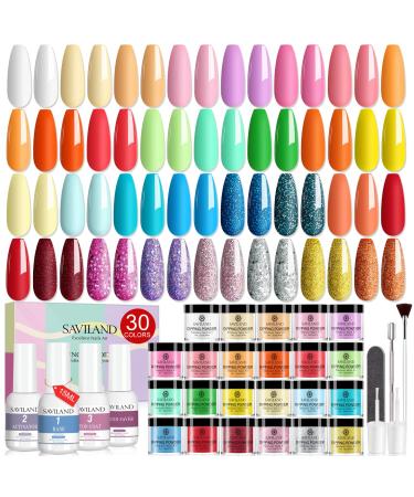Saviland 39Pcs Dipping Powder Nail Kit Starter, 30 Colors Fall Dip Powder Kit with 4pcs 15ml Dip Nail Liquid Set with Dip Powder Base Activator and Top Coat for French Nail Art Manicure Tools Home DIY C-Enthusiastic Girl