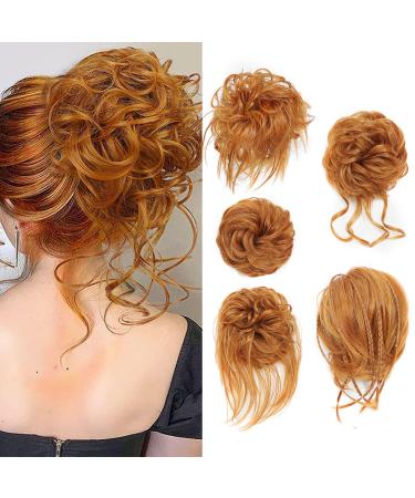 Fulang Hair 5/Pack hair part with rubber band large bun hair part wavy of course artificial hair hair tie women with hair updos hair extension messy bun hair parts (5 pieces/pack) 2735/30