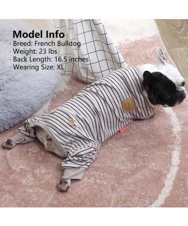 KYEESE Stretchy Dog Pajamas for Small Dogs - Striped 4 Legged Jumpsuit for Hair Shedding Cover - XL - Ivory Brown - Buy Online on SooperMarket.com