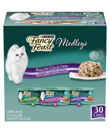Purina Fancy Feast Wet Cat Food Variety Pack, Medleys Poultry Collection with Garden Greens in Sauce - (30) 3 oz. Cans
