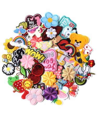 AXEN 60PCS Embroidered Iron On Patches DIY Accessories, Random Assorted Decorative Patches, Cute Sewing Applique for Jackets, Hats, Backpacks, Jeans, 60 Pieces Package 60PCS Random