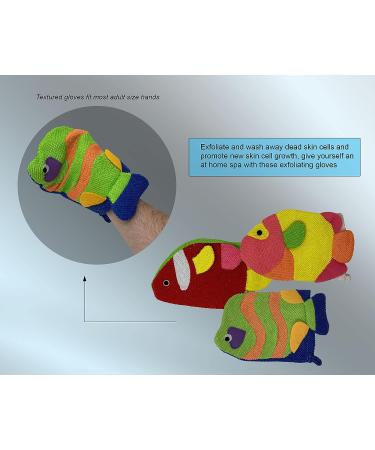 Colorful Fish Glove Washcloth and Loofah Set - Ideal for Kids and Adults Bath/Shower - Assorted Colors - Wholesale Bulk Lot - Buy Online on SooperMarket.com