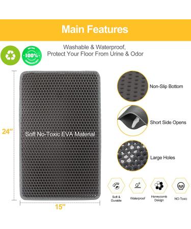 LeToo Cat Litter Mat - Large Waterproof Double Layer Anti-Tracking Kitty Mat - No-Toxic & Washable - Grey 24 x 15 - Buy Online on SooperMarket.com