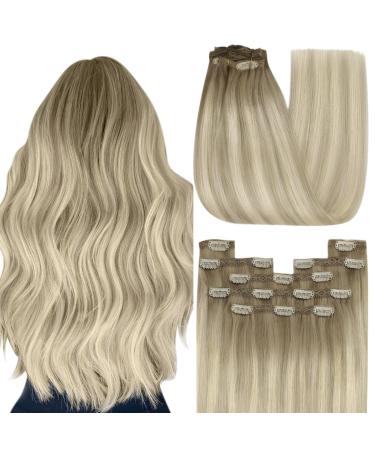 Youngsee clip in Extensions real hair blond ombre real hair extensions clip short 30 cm clip in extensions dark ashblond with platinum blonde clip in hair recovery real hair remy hair 80g #18/60a/60 30 cm (7Pcs) 1-clip-2- #18/60a/60