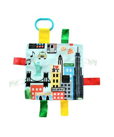 The Learning Lovey City Baby Crinkle & Teething Tag Square Tummy Time Stroller Toy 8x8 inch (New York City)