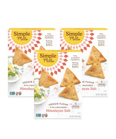 Simple Mills Veggie Flour Pita Crackers, Himalayan Salt - Gluten Free, Vegan, Healthy Snacks, Paleo Friendly, 4.25 Ounce (Pack of 3) Himalayan Salt 4.25 Ounce (Pack of 3)