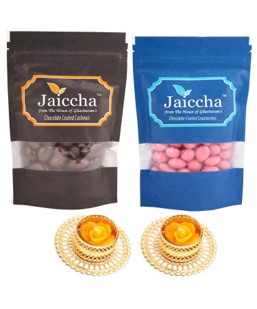 Jaiccha Ghasitaram Diwali Gifts Chocolate - Chocolate Coated Cashews 100 GMS and Cranberries 100 GMS with 2 T-Lites