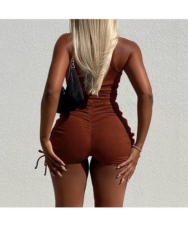 Summer Ribbed Tank Crop Top & Ruched Shorts Set - Brown | Large - Buy Online on SooperMarket.com