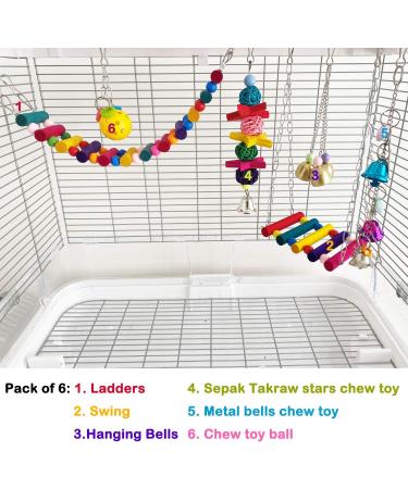 6-Pack Bird Parrot Swing Ladders & Chewing Toys - Cage Accessories for Small Parakeets, Cockatiels, Lovebirds, Conures, Macaws, Finches - Buy Online on SooperMarket.com