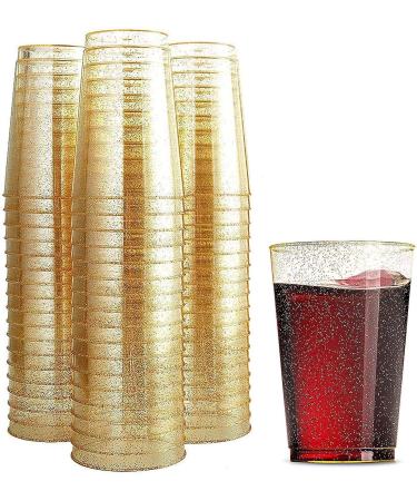 Glitter Plastic Cups Clear Plastic Cups Tumblers Gold Glitter Cups Disposable Wedding Cups Elegant Party Cups Recyclable and BPA-Free (12 OZ) 340 g (Pack of 50)