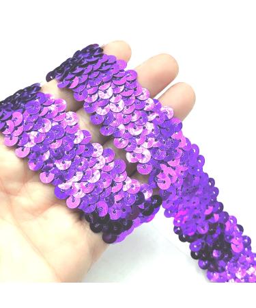 YOOGCORETT 2 Yards Dark Purple Elastic Sequin Ribbon Trim Glitter Metallic Stretch Flat Sequin Ribbon Lace for Sewing, Dress Costume, Wedding Party Embellishments and DIY Craft Supplies 30mm Dark Purple 30mm