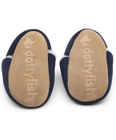 Dotty Fish Suede Baby Slippers | Warm Fleece Lined Infant Toddler Shoes | Non-Slip Soft Sole Boys Girls | Navy | 0-6 Months to 5-6 Years - Buy Online on SooperMarket.com