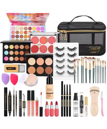 LYMYBETY Makeup Set Cosmetic Make Up Starter Kit With Storage Bag Portable Travel Make Up Palette Eyeshadow Foundation Lip Gloss for Teenage & Adults (Style C)