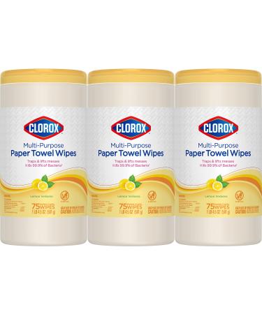 Clorox Multi-Purpose Paper Towel Wipes Lemon Verbena 75 Wipes Each Pack of 3