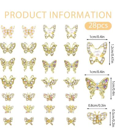 28 pcs Gold Butterfly Nail Charms - 3D Nail Diamonds Rhinestones for Nail Art Design - Buy Online on SooperMarket.com