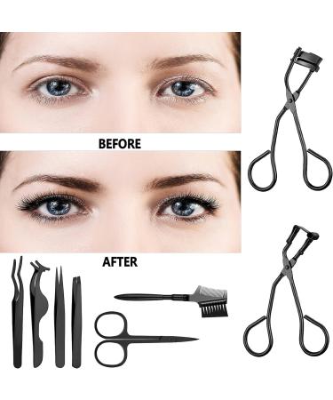 48-Piece Eyelash Curler Set with Mini Kit, Tweezers, Brush, Scissors, Silicone Pads (Black) - Buy Online on SooperMarket.com