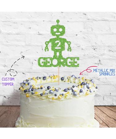 Cakeshop Cake Decoration Pack | Robot Alien Birthday Premium Double Sided Glitter Card Cake Topper & 25g Party Pack of Cake Sugar Sprinkles | Custom Name & Age Cake Decorations (Green) Non-Prime Glitter Card: Green - Buy Online on SooperMarket.com