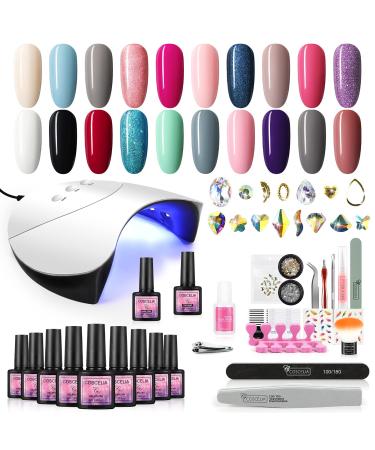 COSCELIA Gel Nail Polish Kit with U V Light Starter Kit Professional 20 Colors Gel Nail Polish Set with 36W U V Led Nail Lamp Glitter Nail Rhinestones French Manicure Kit Gift for Women DIY Home SET A 01
