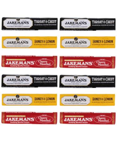 Soothing Menthol Lozenges Variety Bundle - with Jakemans Cherry Honey & Lemon and Original Flavours 12 Packs x 41 g