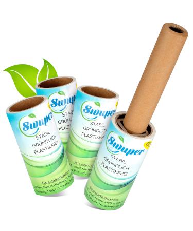 Swuper lint roller plastic-free sturdy extra strong 4x60 sheets startPack with handle 1 handle 4 rolls each with 60 sheets (240 sheets)