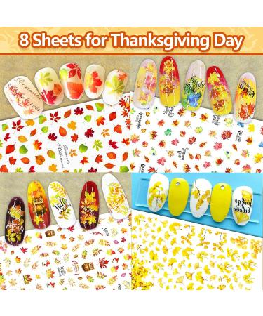 TailaiMei 16 Sheets Holiday Nail Stickers - Halloween & Thanksgiving 3D Self-Adhesive Nail Art Decals for Autumn DIY Decorations - Buy Online on SooperMarket.com