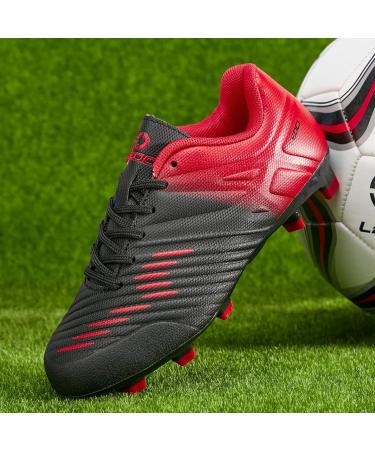 LEOCI Soccer Shoes for Kids - Firm Ground Football Boots for Boys & Girls | Size 32 EU | Black & Red - Buy Online on SooperMarket.com