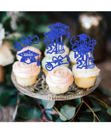 Rsstarxi 24 Pack 2024 Graduation Cupcake Toppers Glitter Congrats Grad 2024 Graduation Cap Diploma Cupcake Picks for Class of 2024 Graduation Theme Party Cake Decorations Blue - Buy Online on SooperMarket.com