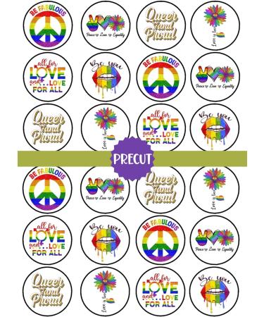 PRECUT LGBTQ Edible Cupcake Toppers - LGBTQ Pride Theme Premium Thickness SWEETENED VANILLA - wafer card disc cake decorations (Pack of 12) - Buy Online on SooperMarket.com