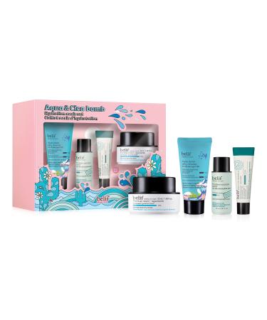 belif Aqua Bomb & Cica Bomb Soothing Set | Hydrating Skincare Kit for All Skin Type | Including Aqua Bomb (1.68oz)  Cica Bomb (0.34oz)  Jelly Cleanser (1.0oz) & Problem Solution Toner (0.67oz)