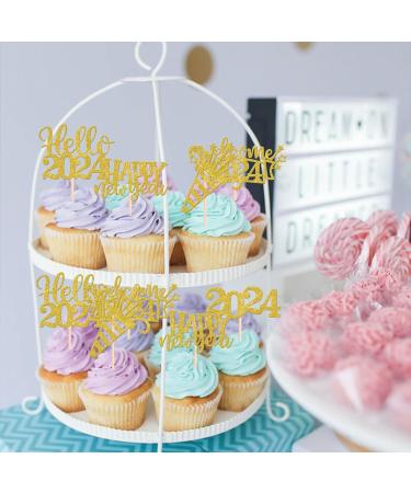 SYKYCTCY 36 Pack Happy New Year Cupcake Toppers Glitter Welcome 2024 Cupcake Topper Cheers to 2024 Cupcake Topper Hello 2024 Cupcake Food Picks Decorations for Happy New Year Eve Party Supplies Gold Color 4 - Buy Online on SooperMarket.com