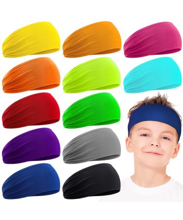 12 Pieces Boys Headbands Boys Kids Sweatbands Boys Headbands for Sports Kids Toddler Headband Soft Athletic Sweatband Headbands Wicking Elastic Hairband for Girls and Boys Assorted Colors