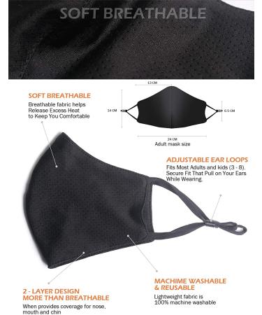 Adjustable Breathable Sport Face Mask Black 2 Pack | Reusable Washable Comfort Mask for Men Women Youth - Buy Online on SooperMarket.com