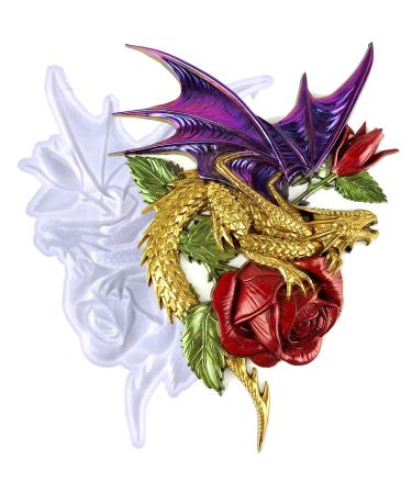 Rose Dragon Silicone Molds,Epoxy Resin Mold,DIY 3D Carved Large Animal Statue Making Resin Mold,Chocolate Baking Tool for Wedding Cake Decorating,Wall Hanging Door Cabinets Gifts Home Office Art Decor Dragon2