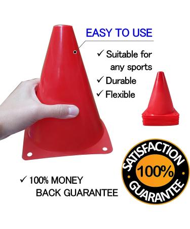 WOWGEEK 7 Inch Plastic Training Traffic Cones - Set of 10 Red Safety Cones for Soccer, Football, and Sport Training - Buy Online on SooperMarket.com