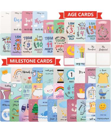 50 PCS Baby Monthly Milestone Cards and 18 Stickers Monthly Baby Milestone Growth Markers Record Card Newborn Welcome Sign Perfect Photography Props to Record Your Babys Growth - Buy Online on SooperMarket.com