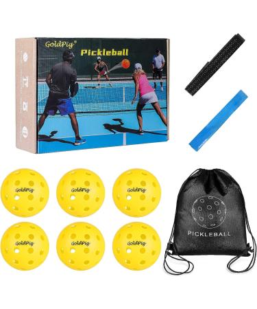 Yellow Outdoor Pickleball Balls 6-Pack - High Bounce & Durable with 40 Holes - Ideal for All Pickleball Paddles - Includes Carry Bag & Handle Straps - Buy Online on SooperMarket.com