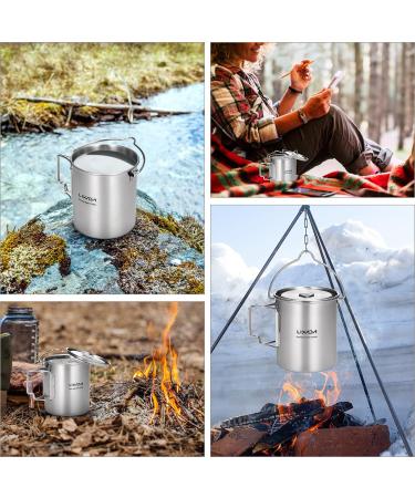 Lixada 750ml Stainless Steel Camping Cup Pot with Foldable Handles and Lid - Ideal for Outdoor Camping, Hiking, and Backpacking - Buy Online on SooperMarket.com