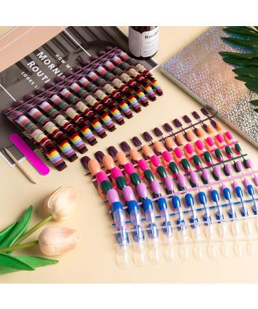 EBANKU 960 Colorful Short False Nails Full Cover Coffin Press on Nails Set with Nail File and Stick - Natural Fake Nails for Women Girls - Buy Online on SooperMarket.com