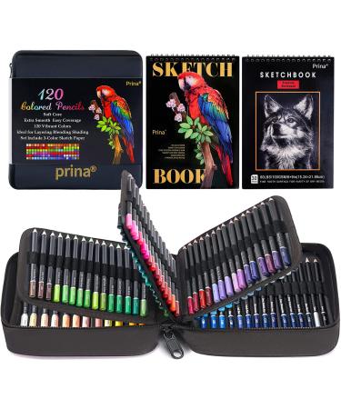 PRINA Art Supplies 120-Color Colored Pencils Set for Adults Coloring Books with Sketchbook, Professional Vibrant Artists Pencil for Drawing Sketching Blending Shading, Quality Soft Core Oil Based