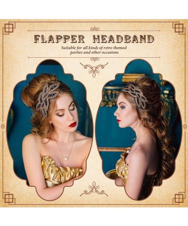Noverlife 1920s Flapper Headbands 3PCS Set for Women - Rhinestone Beaded Vintage Hair Accessories (Navy Blue/White/Black/Gold) - Buy Online on SooperMarket.com