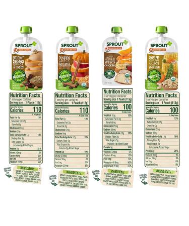 Sprout Organic Baby Food Stage 3 Variety Pack - 8 Meat & Plant Protein Flavors - 4 oz Pouches (Pack of 12) - Buy Online on SooperMarket.com