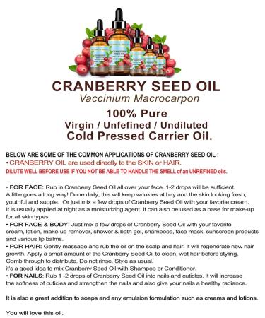 Cranberry Seed Oil 100% Pure Natural Unrefined Virgin Cold Pressed - 10ml Anti-Aging Face & Hair Oil | Botanical Beauty - Buy Online on SooperMarket.com