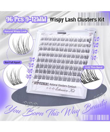 JIMIRE Natural Lash Clusters 3D Wispy Individual Eyelashes Extension Kit | Bond & Seal Glue | DIY 9-12MM CC Curl Fluffy | 96Pcs - Buy Online on SooperMarket.com