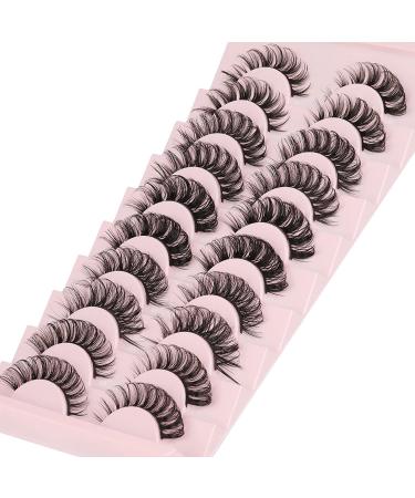 Yawamica D Curly Strip Lashes - 10 Pairs Russian Volume Mixed Natural Wispy Mink False Eyelashes - Buy Online on SooperMarket.com