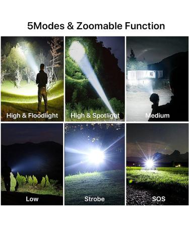 BERCOL Rechargeable LED Flashlight | 100000 Lumens Super Bright | Waterproof and 5 Modes | Ideal for Emergencies and Hiking | Black - Buy Online on SooperMarket.com