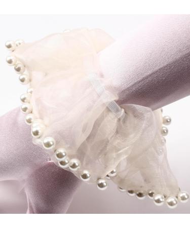 Mytoptrendz Pearl Trim Shimmer Chiffon Organza Scrunchie Ponytail Holdes Elastic Scrunchie Hair Ties Elastic Bobble Dance Bun Decor for Women and Girls (Cream) - Buy Online on SooperMarket.com